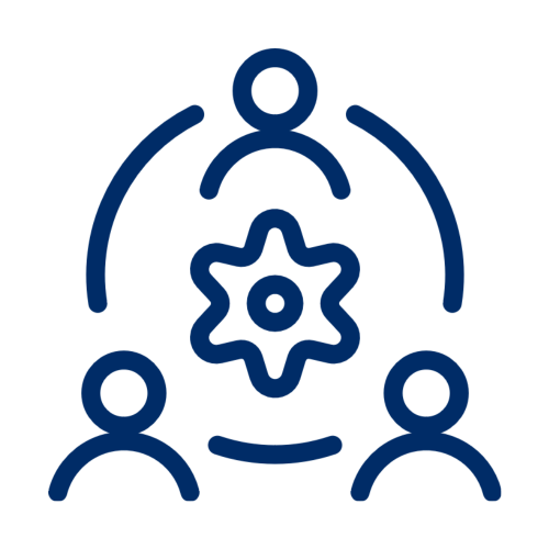 Symbol mit 3 Personen und Zahnrad