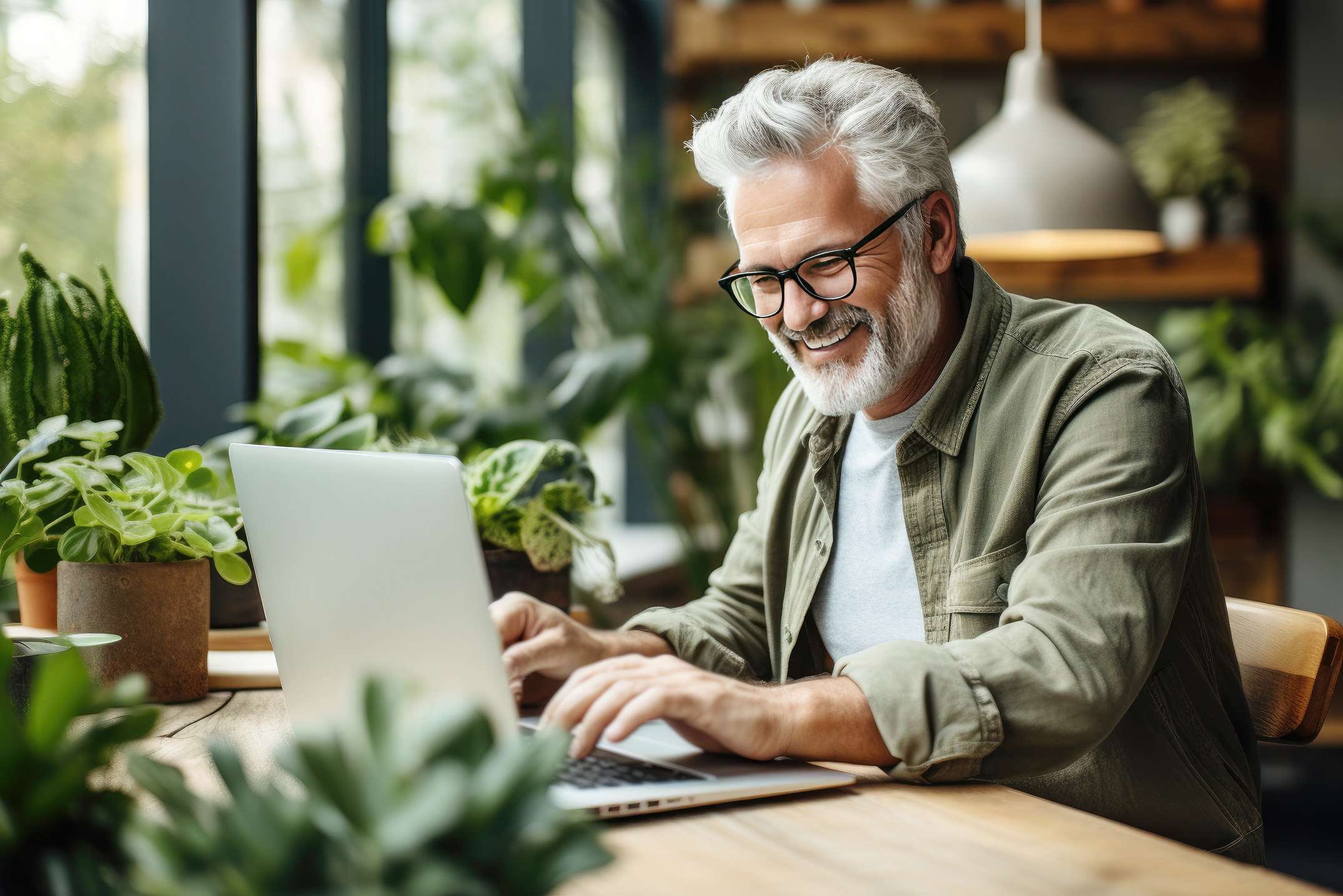 Lächelnder Mann arbeitet am Laptop