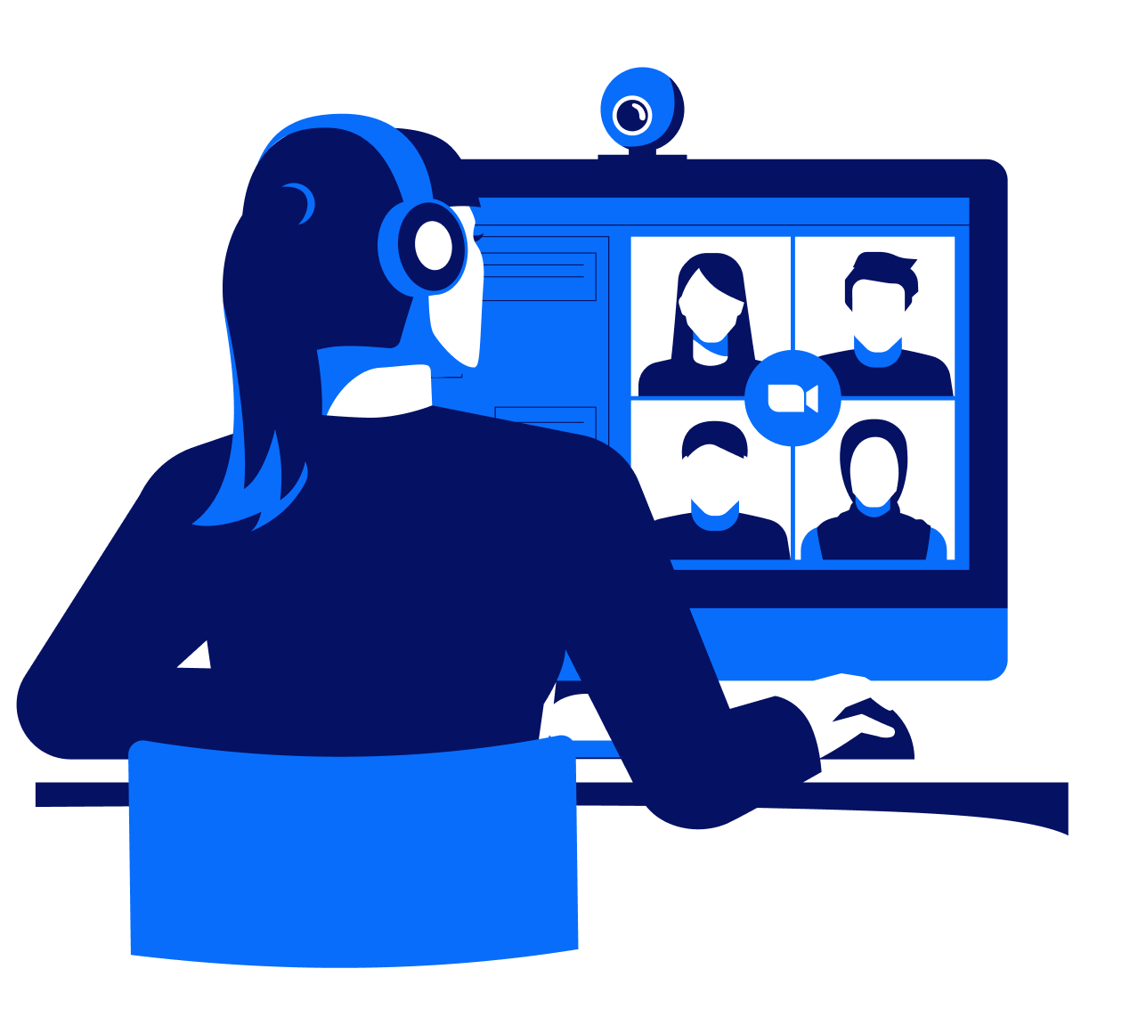 Frau arbeitet am Computer in einer Besprechung